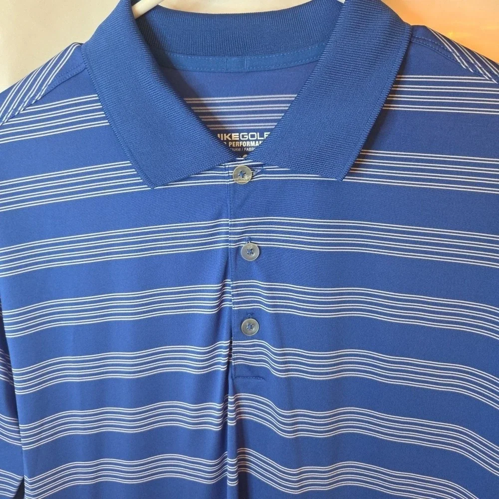 Nike‎ Golf Tour Performance Dri-Fit Blue Striped Short Sleeve Polo Shirt Size L